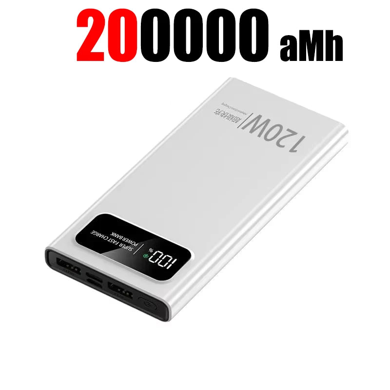 Portable 200000mAh 120W Power Bank Super Fast Charging Ultralarge Capacity For Mobile Power External Battery For Iphone Xiaomi